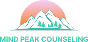 Mountain logo with sunset background